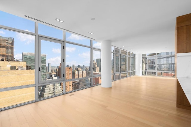 unfurnished room featuring light hardwood / wood-style flooring and expansive windows