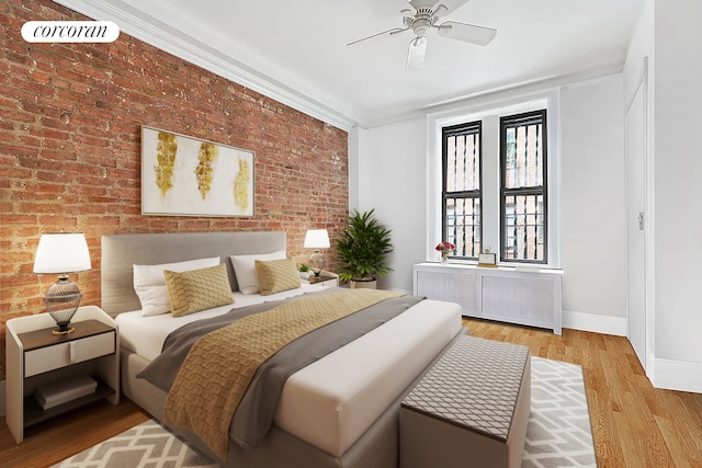 144 E 36th St Unit 1C, New York City, NY 10016 - bedroom with brick wall, wood finished floors, baseboards, and radiator