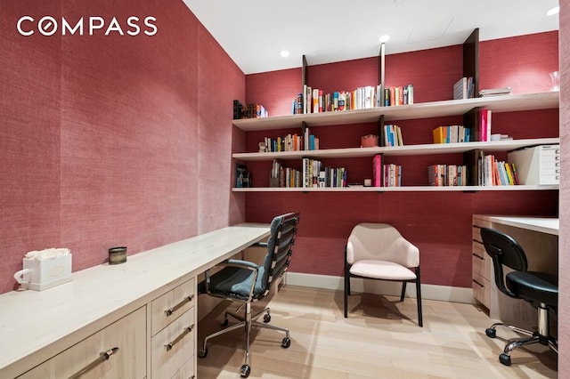 100 Barclay St Unit 21Ad, New York City, NY 10007 - office featuring built in desk, baseboards, and light flooring