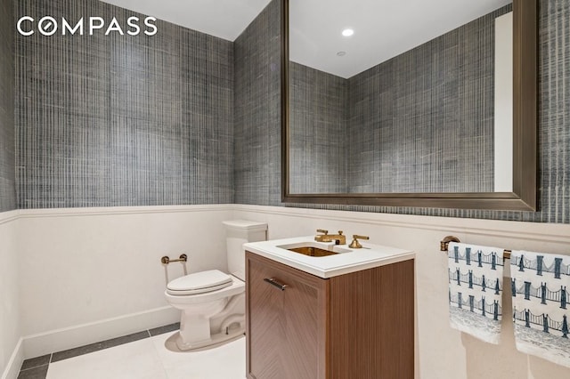 100 Barclay St Unit 21Ad, New York City, NY 10007 - half bathroom with tile patterned flooring, toilet, and vanity
