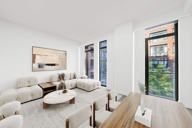 living room with hardwood / wood-style flooring and a wealth of natural light