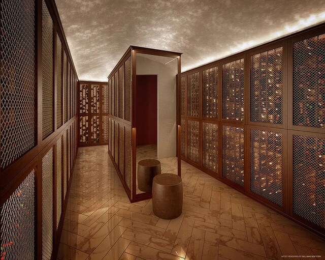 wine cellar with a textured ceiling