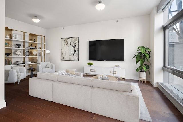 living room with dark wood-type flooring