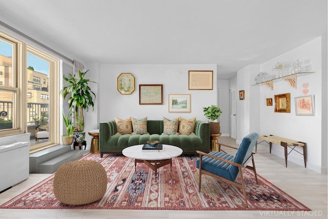 living room with light hardwood / wood-style flooring