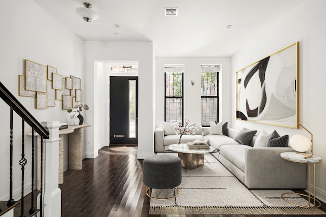 living room with hardwood / wood-style flooring