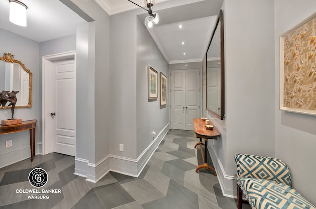 corridor with crown molding