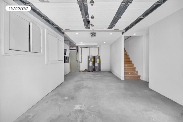 bedroom featuring access to exterior, a chandelier, and light wood-type flooring