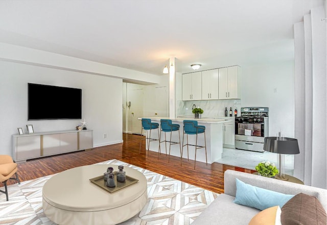 living room with light hardwood / wood-style flooring