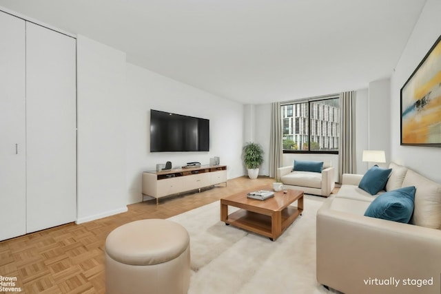 living room with light parquet flooring