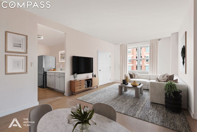 living room with light hardwood / wood-style flooring