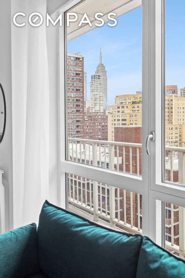 bedroom with a city view
