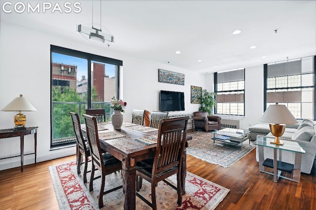 dining space featuring wood-type flooring