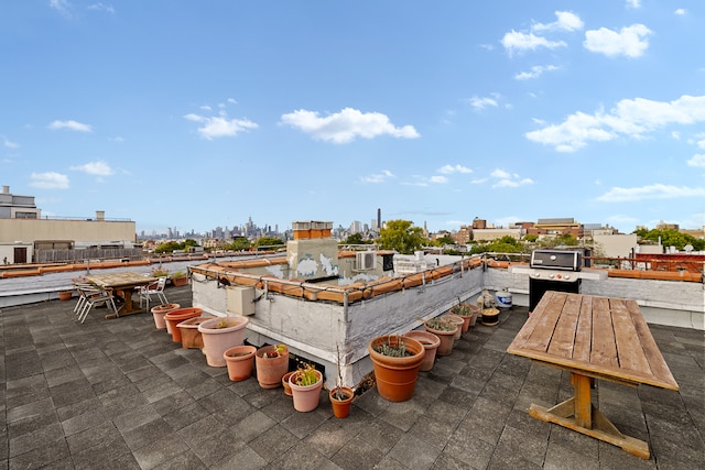 view of patio with a view of city