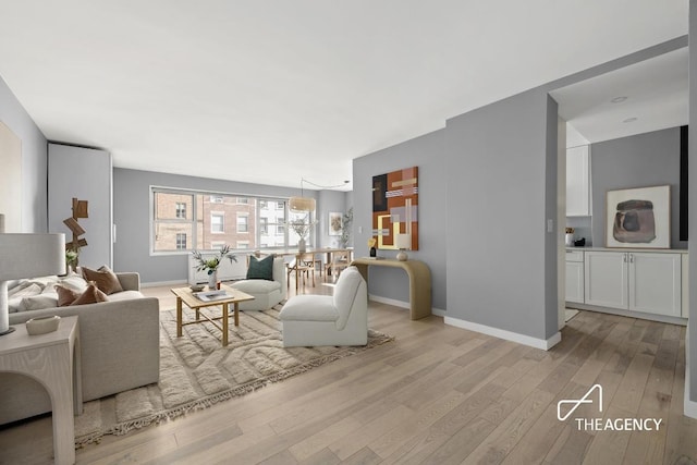 living room featuring light wood-type flooring