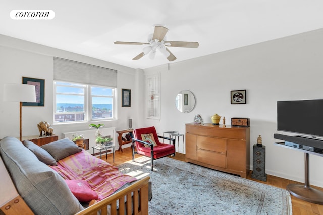 living room featuring ceiling fan