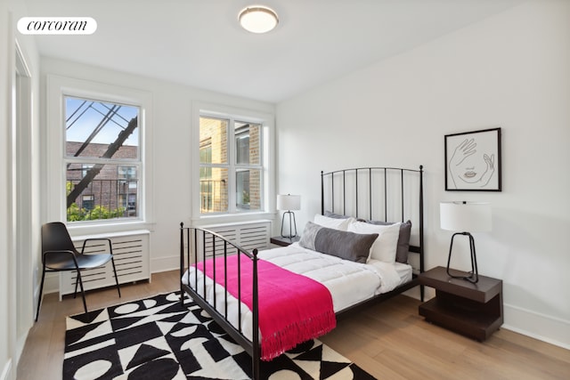 bedroom with multiple windows and hardwood / wood-style floors