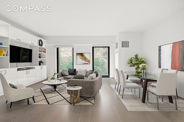 living room with light wood-type flooring