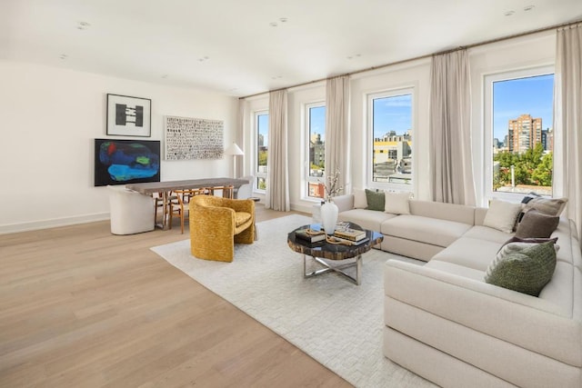 living room with light hardwood / wood-style flooring