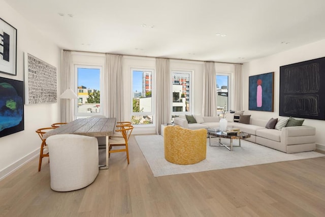 living room with light hardwood / wood-style flooring