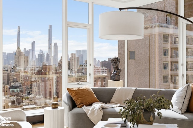 sunroom / solarium with a city view