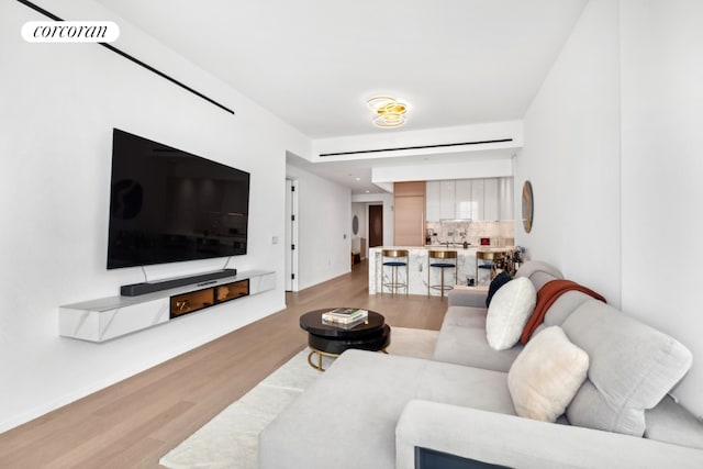 living room with light hardwood / wood-style flooring