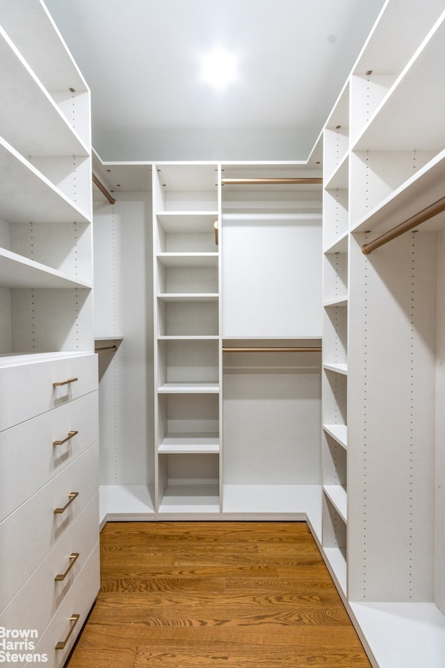 walk in closet with wood finished floors