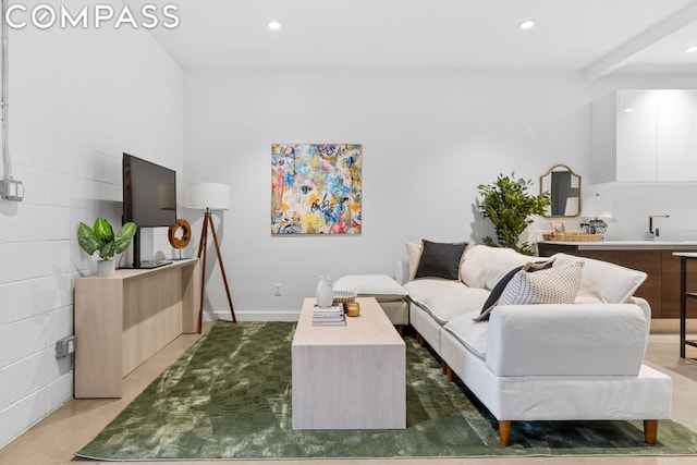 living room featuring sink