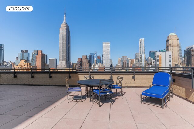 view of patio / terrace featuring a city view