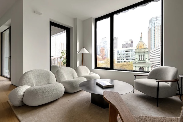 9 Chapel St Unit 8A, New York City, NY 11201 - sitting room featuring a view of city and wood finished floors