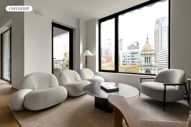 9 Chapel St Unit 8A, New York City, NY 11201 - living area with a city view and wood finished floors