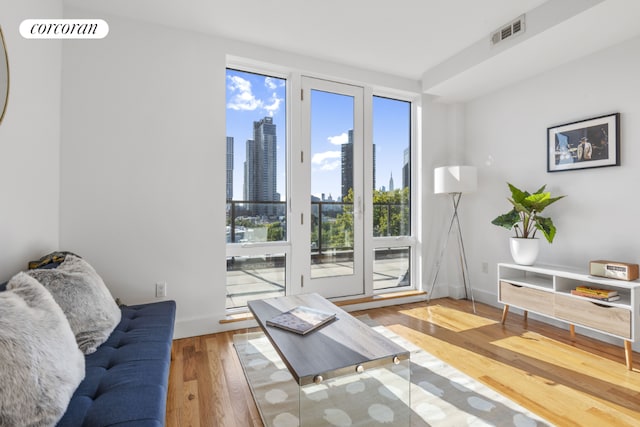 living room with hardwood / wood-style floors