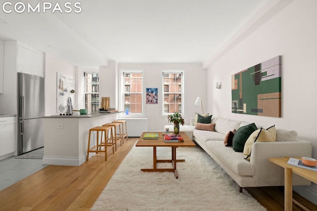 living room with light hardwood / wood-style flooring