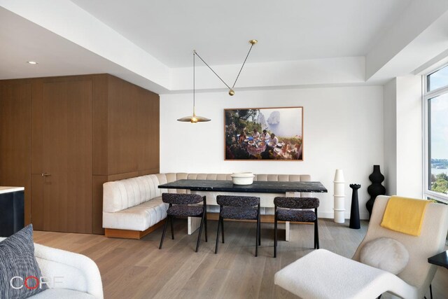 dining space featuring breakfast area and light wood-type flooring