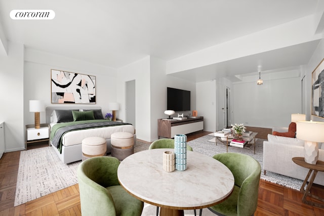 bedroom featuring parquet floors