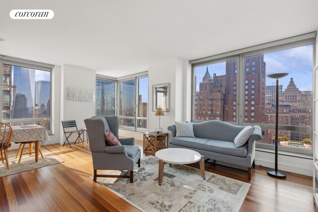 living room featuring a healthy amount of sunlight and hardwood / wood-style floors