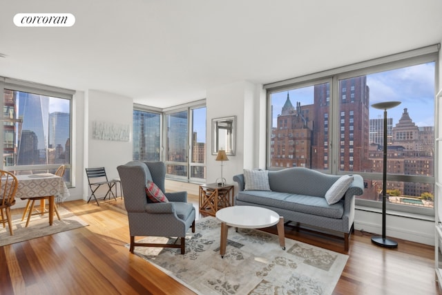 living room with plenty of natural light and hardwood / wood-style floors