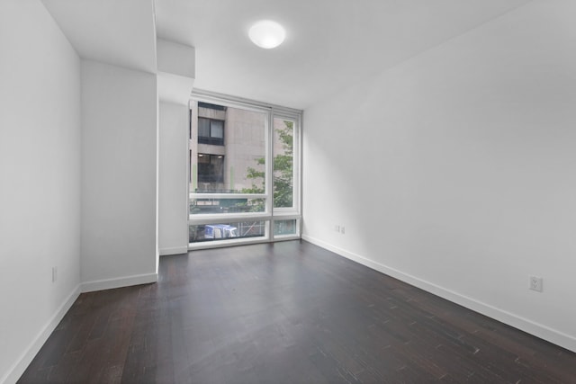 spare room with baseboards, a wall of windows, and wood finished floors