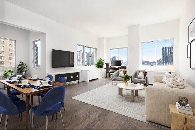 living room featuring dark hardwood / wood-style floors