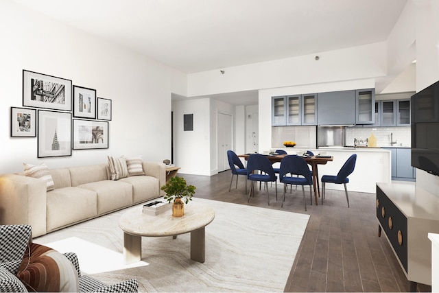 living room with dark wood-style floors