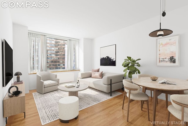 living room with light hardwood / wood-style floors