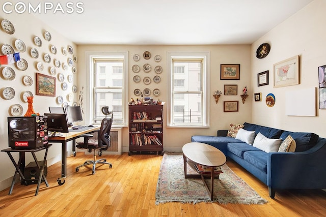 home office featuring light hardwood / wood-style flooring