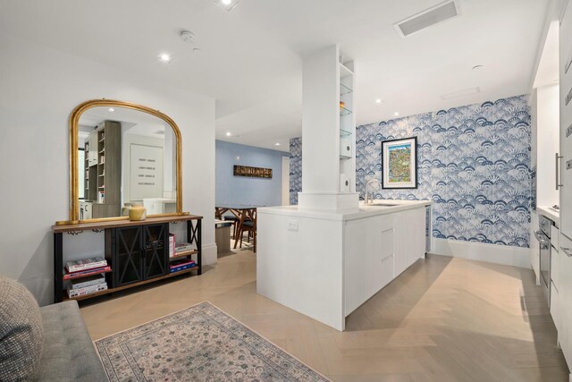 living room with beamed ceiling