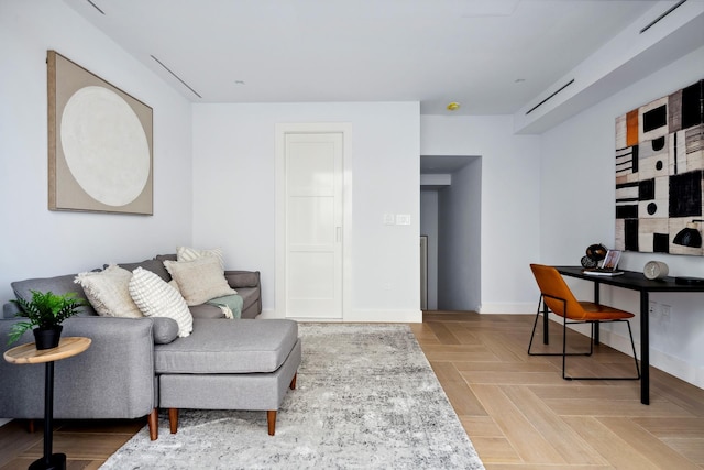 living area with baseboards