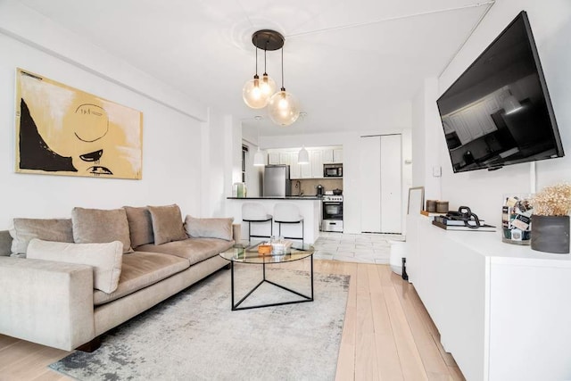 living room featuring light wood-type flooring