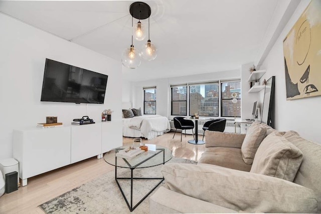 living room with light hardwood / wood-style floors