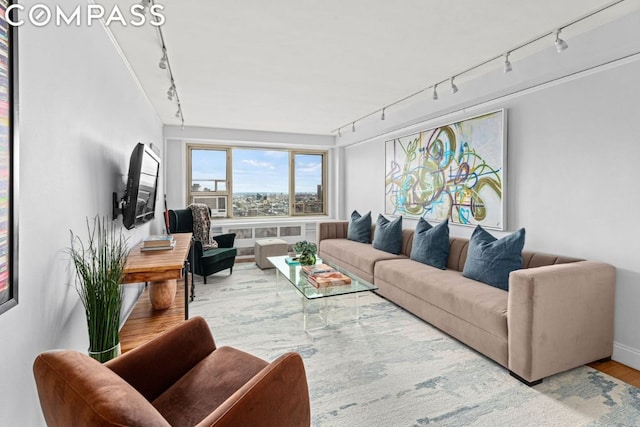 living room with light hardwood / wood-style flooring