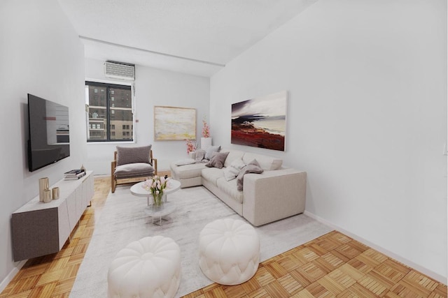 living room with light parquet flooring