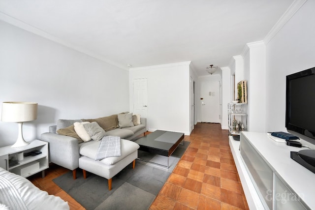 living room with crown molding