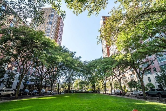 view of property's community featuring a yard