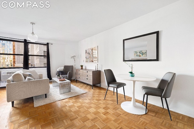 living room with light parquet flooring